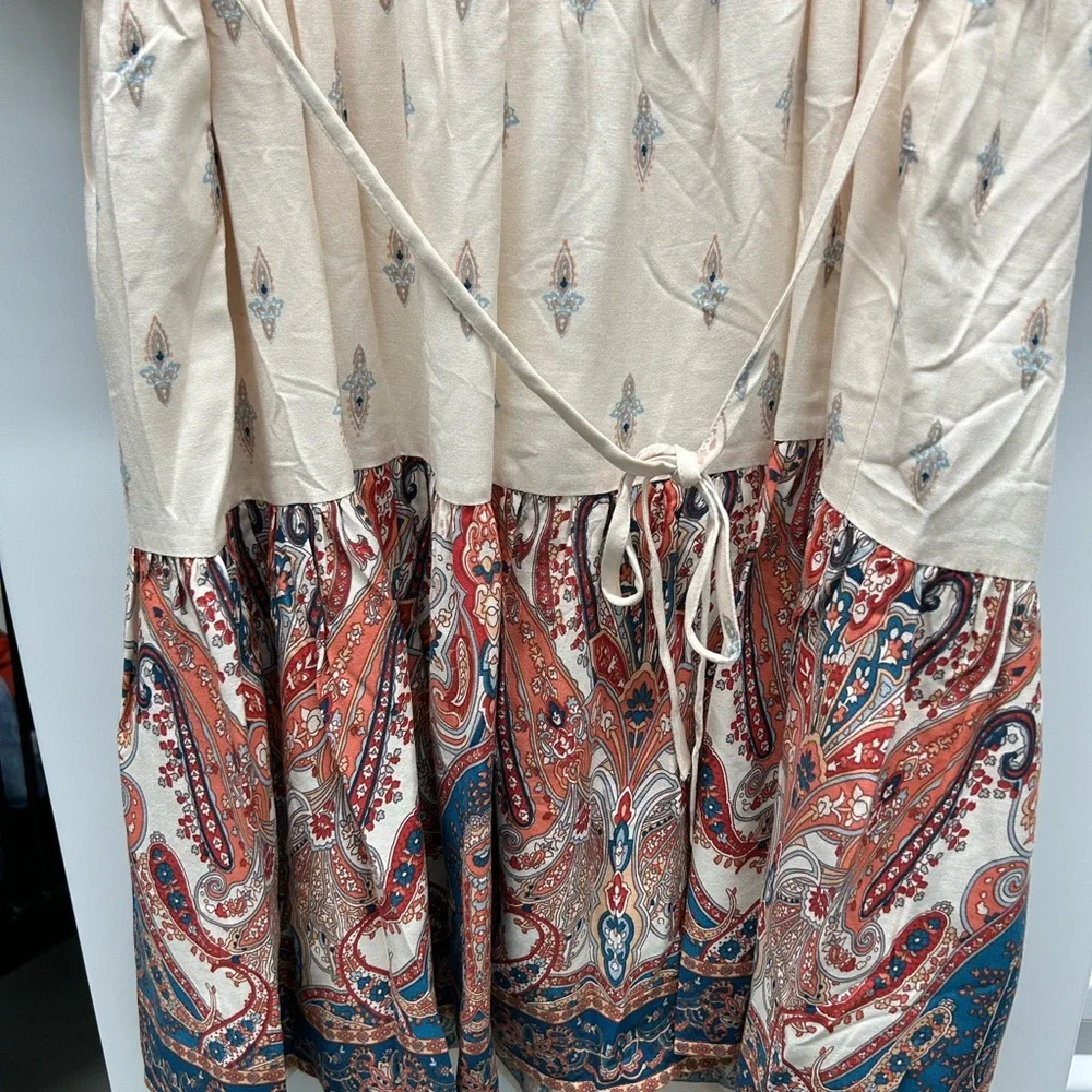 BOG COLLECTIVE NWT Boho mini dress puff sleeves SZ: S - Picture 5 of 7